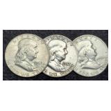 (3) F. Half Dollars: 1954-D, 57, 63-D