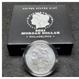 2021 Morgan Dollar Unc. 999 Silver w/ Case & COA