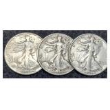 (3) W. Liberty Half Dollars: 1943, 45, 46