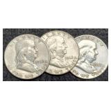 (3) F. Half Dollars: 1952, 57-D, 62-D