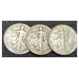 (3) W. Liberty Half Dollars: 1942, 43, 45-S