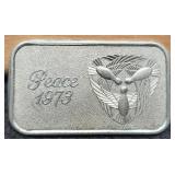 1 Troy Oz. Silver Bar 1973 Peace By Silvertowne