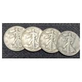 (4) W. Liberty Half Dollars: 1941, 43-D, 45-P&D