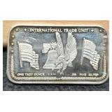 1 Troy Oz. Silver Bar "International Trade Unit"
