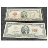 (2) $2 Red Seal Notes: 1928G, 1963