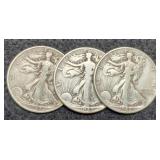 (3) W. Liberty Half Dollars: 1942, 43, 45