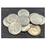 (10) 40% Silver K. Half Dollars