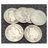 (6) Barber Dimes: 1901, 07, 08, 10, 11, 13