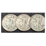 (3) W. Liberty Half Dollars: 1943, 45, 46-D