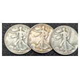 (3) W. Liberty Half Dollars: 1942, 43-S, 45