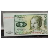 1980 German 5 Deutsche Mark Banknote