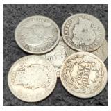 (6) Barber Dimes: 1898, 02, 07, 09, 11, 14