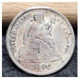 1890 Liberty Seated Dime "Love Token" w/