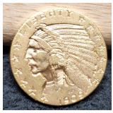 1909 $5 Gold Indian Half Eagle Unc.