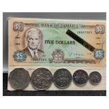 Jamaica 5 Coin + $5 Note Set Unc. 1987