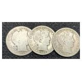 (3) Barber Half Dollars: 1899-S, 09, 11