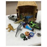 Basket Full of Dinosaurs & Other Toys