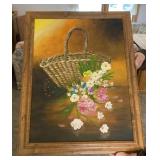 Framed Basket & Wildflowers Canvas