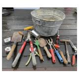 Galvanized Pail and Garden Tools