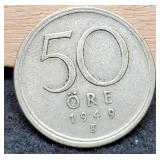 1949 Sweden 50 Ore Silver 40%/4.8 G