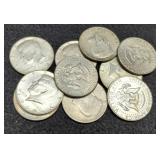 (10) 40% Silver K. Half Dollars