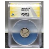 1916-D Slab Mercury Dime ANACS G6 Cleaned,