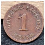 1874 German Empire 1 Pfennig
