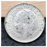 1936 Netherlands Silver 10 Cents 64%