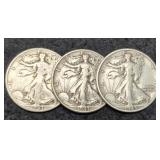 (3) 1943 W. Liberty Half Dollars P,D,S
