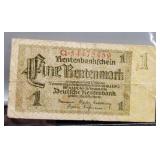1937 German 1 Rentenmark Banknote