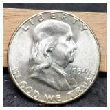 1954-S F. Half Dollar MS Obverse, Toned Reverse