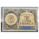 1943 WW2 Morocco 5 Cing Francs Banknote AU
