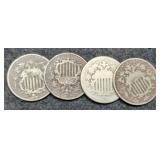 (4) 1867 Shield Nickels G
