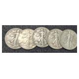 (5) 1943 W. Liberty Half Dollars