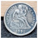 1891 Liberty Seated Dime