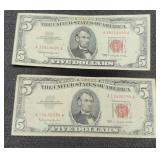 (2) 1963 $5 Red Seal Notes