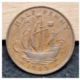 1945 Great Britain Half Penny