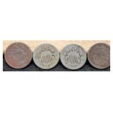 (4) Shield Nickels: 1866, 2-67, 68
