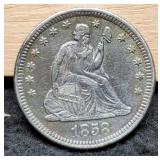 1858-O Liberty Seated Quarter MS60