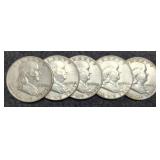 (5) 1950 F. Half Dollars