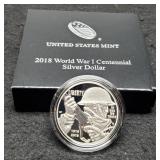 2018 Proof Silver Dollar Comm. WW1 Centennial w/