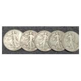 (5) 1943 W. Liberty Half Dollars