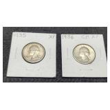 (2) W. Quarters: 1933 XF, 1936 Choice XF