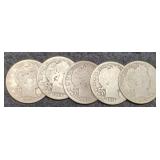 (5) Barber Quarters: 1907, 08, 09, 11, 14-D