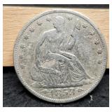 1853-O Liberty Seated Half Dollar w/ Rays F