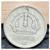 1949 Sweden Silver 25 Ore 40%