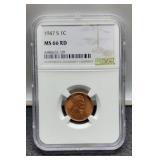 1947-S Slab L. Cent NGC MS66 RD