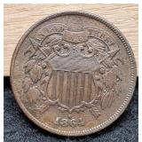 1864 Two Cent VF Visible WE