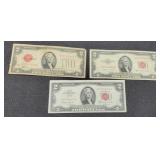 (3) $2 Red Seal Notes: 1928, 1953, 1963