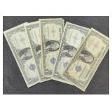 (5) 1935 $1 Silver Certificate Notes inc/ 1 Star